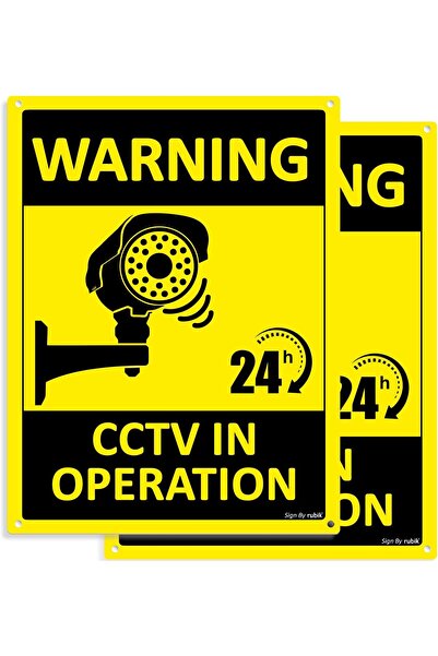 RUBIK Acrylic Warning 24 Hours CCTV in Operation Sign 20x15cm (2 Pack, Yellow...