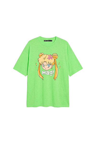 CİNEMA MODA Tricou verde unisex cu imprimeu Sailor Moon, cu potrivire confort...