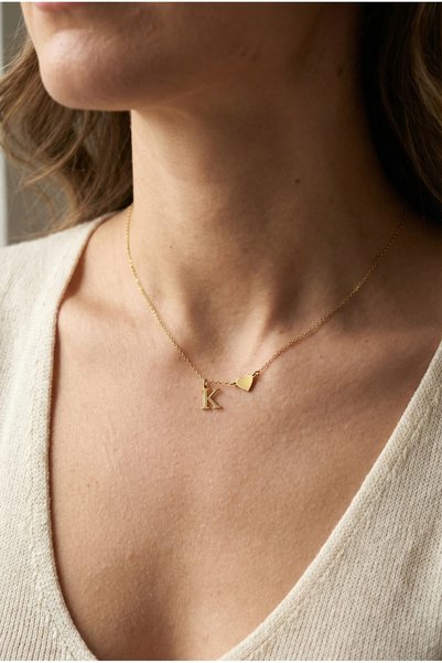 neshely jewelry 925 Ayar Orjinal Gümüş Kişiselleştirilebilir Harfli ve Kalp D...