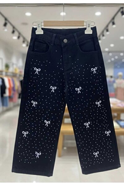 AZRA ÇOCUK GİYİM Pantaloni de blugi pentru fete, cu picior larg, cu fundă cu ...