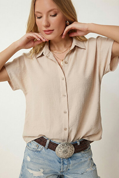 Lovelyİstanbul Cămașă Ayrobin cu mânecă scurtă LRN0007 BEJ