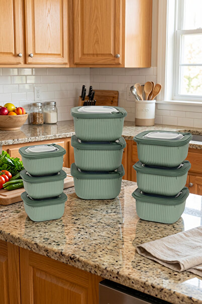 Homekolik Set of 9 Square Green Storage Containers – 3 × (1750 1050 600) – Su...