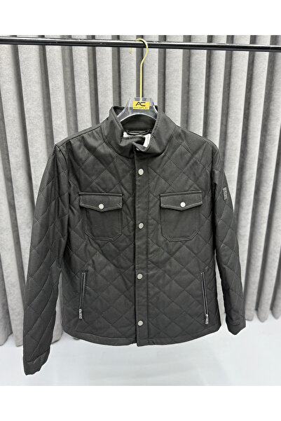 Avni Ceylan Men's Premium Quilted Stand Collar Casual Coat with Snap Buttons