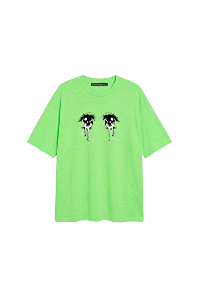 CİNEMA MODA Tricou verde unisex cu imprimeu Anime Eye, mărime confortabilă 30/1