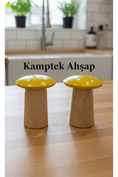 kamptek kamp teknolojisi موزعات ملح وفلفل خشبية طبيعية على شكل فطر - مجموعة ل...