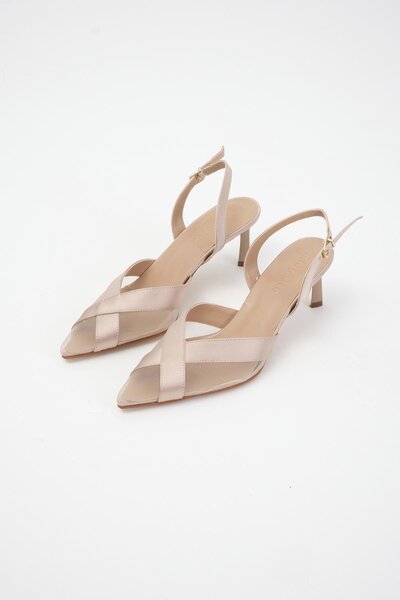 Mio Gusto Alexandra Beige Color Satin Mesh Women's Heeled Shoes