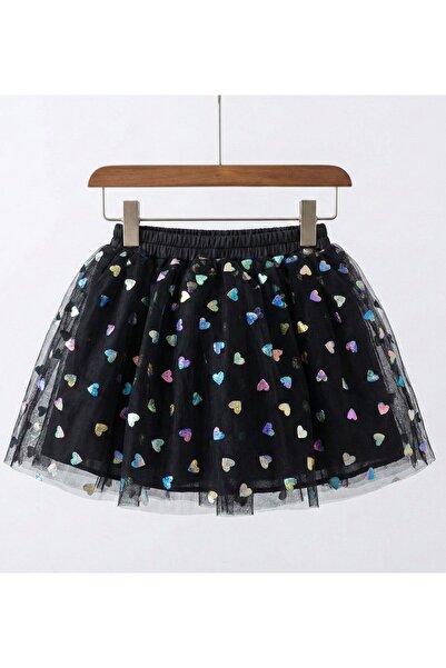 penu baby kids Black Heart Patterned Girl's Tulle Skirt