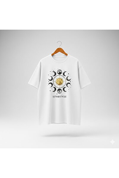 PERISENSE Unisex Lunar Cycle Printed Premium Combed Cotton Oversize T-Shirt