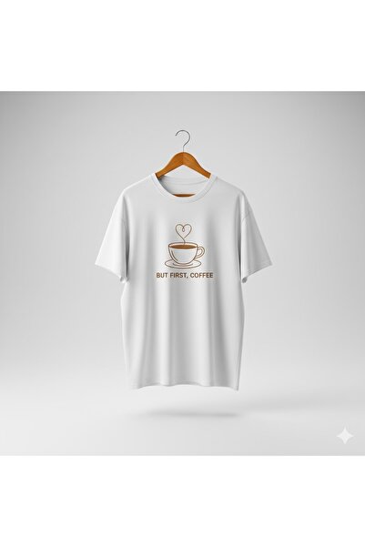 PERISENSE تي شيرت للجنسين مطبوع عليه BUT FIRST COFFEE من القطن الممشط الفاخر ...