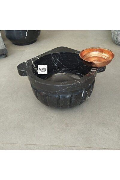 SİPAHİMARBLE Toros Siyah Kavun Dilimli Köşe Mermer Kurna