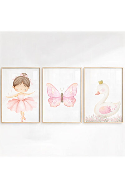 Zenkova 3'lü Poster Tablo Seti Çocuk Bebek Odası Pembe Poster, Çerçevesiz Pos...