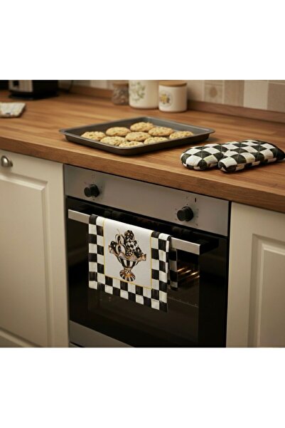 Meryemce Ev Tekstili Damalı Mutfak Seti - Fırın Örtüsü ve Isıya Dayanıklı Fır...