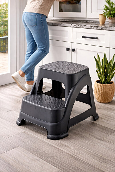 LOREMPBOX Kaymaz 2 Basamaklı Plastik Tabure | Mutfak Banyo Dolap Üstü Çocuk B...