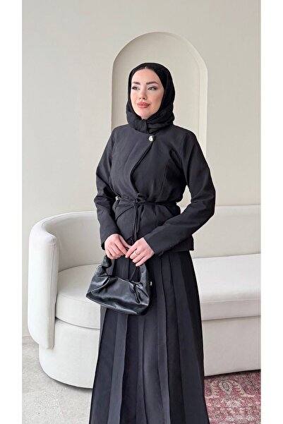 Molly Nelly Kadın Tek Düğmeli Bağcıkllı Ceket Pliseli Etek Takım