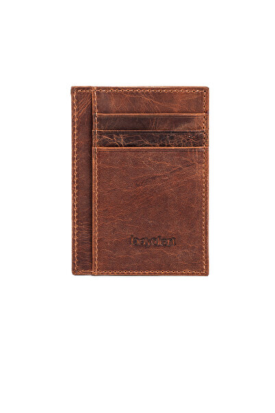 BAYDERİ Biwoly Leather Card Holder Crazy Taba