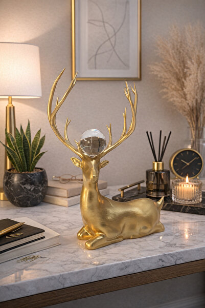 ersu store 24cm Gold Kristal Camlı Dekoratif Hediyelik Geyik Biblo Ev Ofis