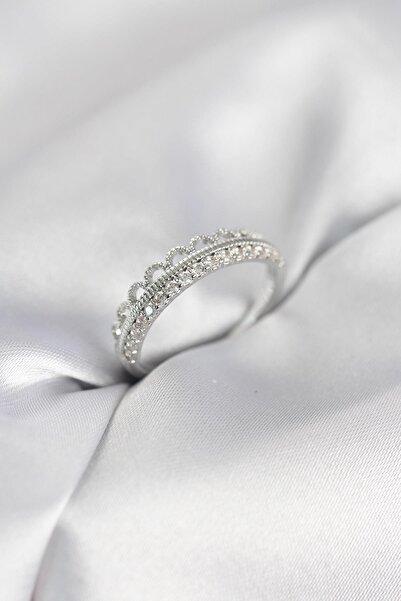 Inure Jewelry Motif Patterned Silver Color Zircon Stone Women's Ring