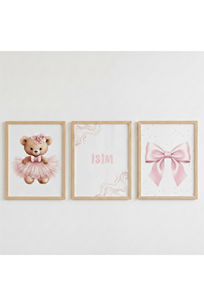 Zenkova 3'lü Poster Tablo Seti Çocuk Bebek Odası Pembe Poster, Çerçevesiz Pos...