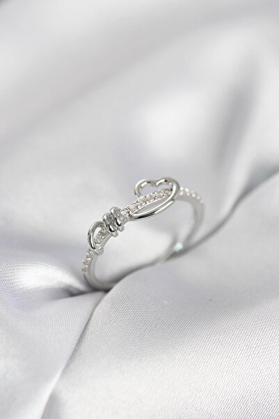 Inure Jewelry خاتم نسائي على شكل قلب حلزوني مرصع بحجر الزركون باللون الفضي