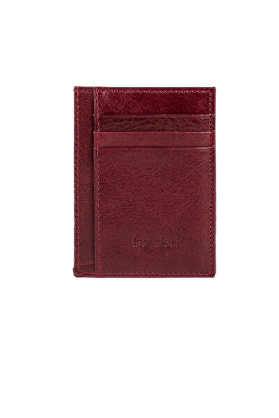 BAYDERİ Biwoly Leather Card Holder Claret Red