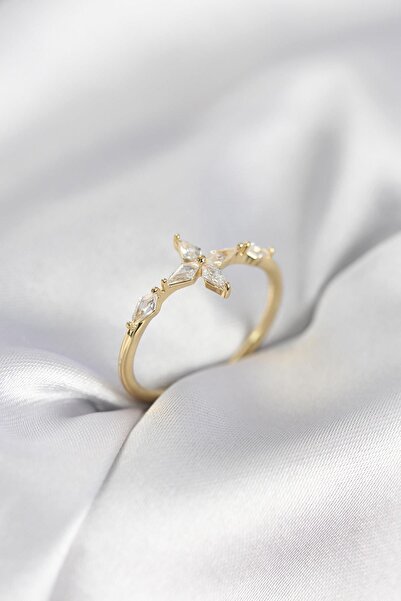 Inure Jewelry خاتم نسائي من ستار موديل مرصع بحجر الزركون باللون الذهبي