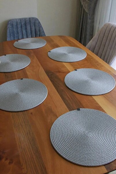 Trendev طبق تقديم أمريكي مقاوم للبقع مصنوع يدويًا باللون الرمادي 6 قطع