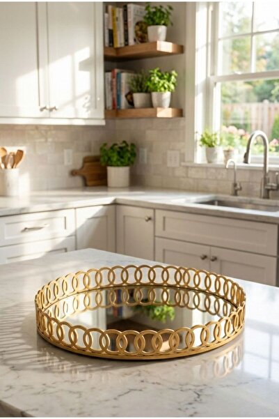 365Dükkan Mennur Home Lüx Gold Oval Tepsi – Şık Sunum Tepsisi, Dekoratif Altı...