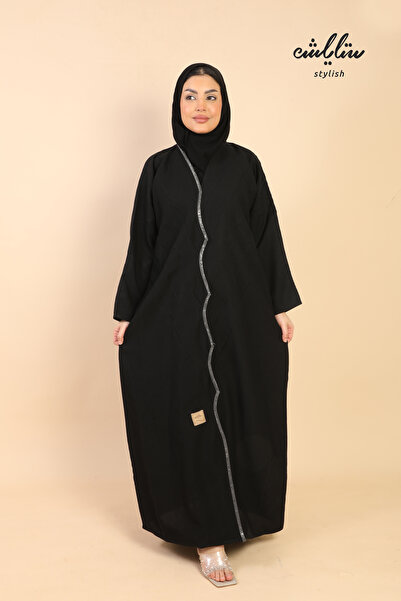 Stylish Stylish wrap abaya in black with front trim