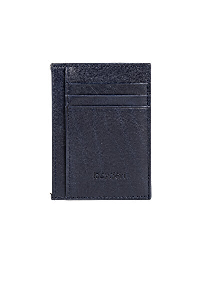 BAYDERİ Biwoly Leather Card Holder Navy Blue