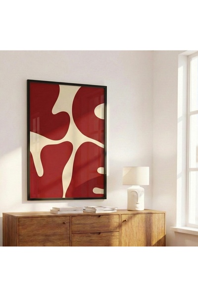artera casa Scarlet Flow – Modern Soyut Kırmızı Duvar Tablosu (Siyah Ahşap Çe...