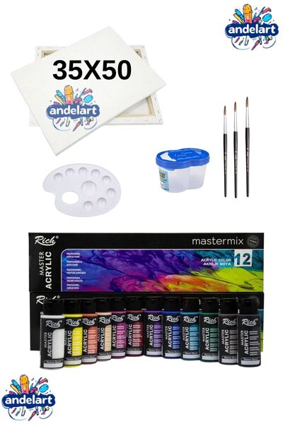 andelart Akrilik Boya Seti - 35x50 cm Tuval, 12 Renk Profesyonel Boya ve Sana...