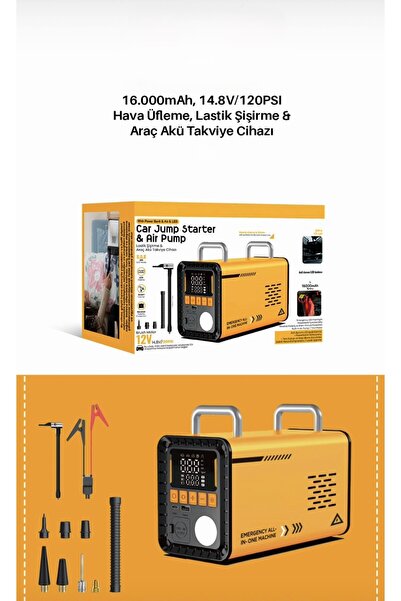 EN SİGA Akü Takviye Cihazı 16000mAh Hava Kompresörü 120PSI Lastik Şişirme Pow...