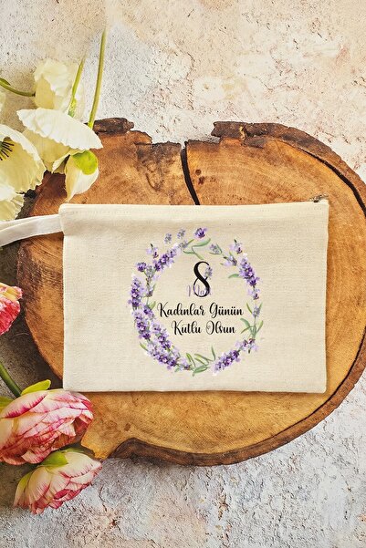 PEKSHOP March 8Th Gift Lavender Flowers Pattern Makeup Bag Clutch Bag 15X21Cm