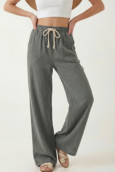 Veleno Women's Palazzo Trousers Muslin Smoked Wide Leg High Waist