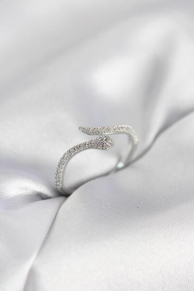 Inure Jewelry خاتم نسائي فضي اللون على شكل ثعبان موديل حجر الزركون