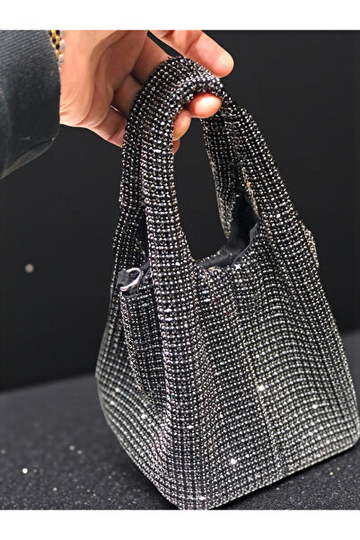 HFKY Geantă clutch pentru femei, model Lead Stone. Geantă neagră de seară.