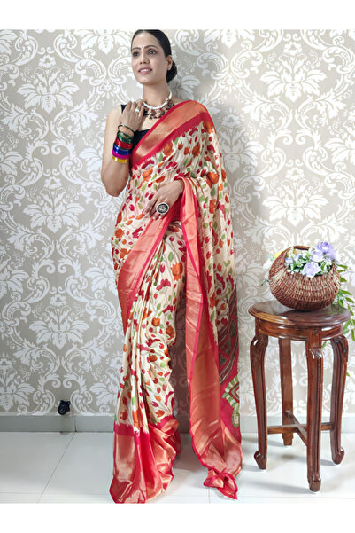 MYSMAR Red Chiffon Saree - FFT1076 | Red