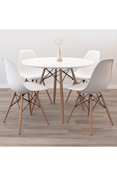 M SMART 5-Pieces Modern Dining Set | Round White Table 80x80x72cm with 4 Whit...