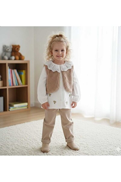Nazar Bebe Nazar Kız Çocuk Nakış İşlemeli Fisto Yakalı Gömlekli 3'lü Kombin T...