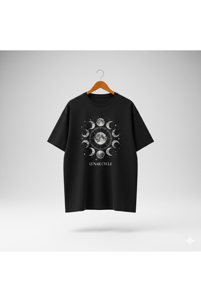 PERISENSE Unisex LUNAR CYCLE Τυπωμένο Premium Χτενισμένο Βαμβακερό Oversize T...