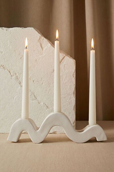 Evene Mumluk Şamdan Ince Mum Uyumlu Beyaz Renk Model 13