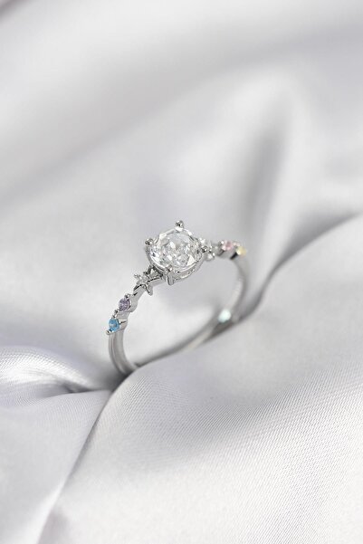 Inure Jewelry خاتم نسائي من الفضة مرصع بحجر الزركون موديل تيك ستون