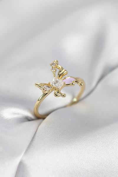 Inure Jewelry Gold Color Butterfly Model Zircon Stone Women's Ring