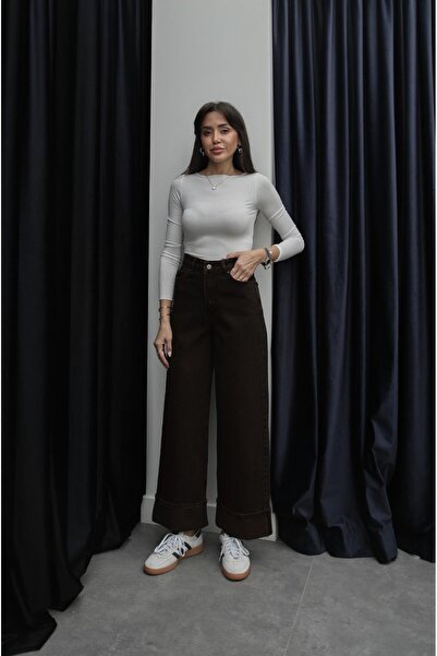 Havoş Blugi maro închis, cu aspect vintage, spălați, cu tiv pliat