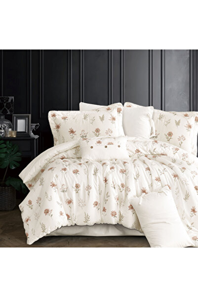 Alhabib bedding مفرش مزدوج قطن كريمي برسومات الزهور يناسب سرير مقاس 200x200سم...