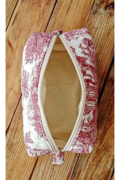 Mufincollection French Toile Pattern Quilted Makeup Bag – Zippered, for Daily and Travel Use