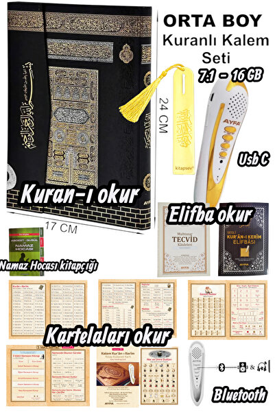 kitapsev Ayraclı Hafız Kalem Orta Boy Kuran Okuyan Kalem Seti 7.1 16 GB Bluet...