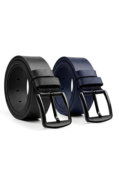 Bosskan 2 Pieces Men's 100% Genuine Leather Jeans Belt Navy Blue / Black