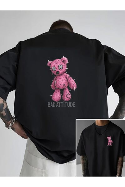 LELVANİ Pink Bear Bad Attitude Printed Tshirt