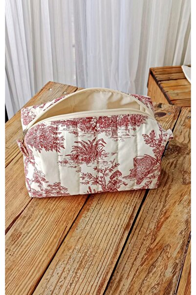 Mufincollection French Toile Pattern Quilted Makeup Bag – Zippered, for Daily and Travel Use